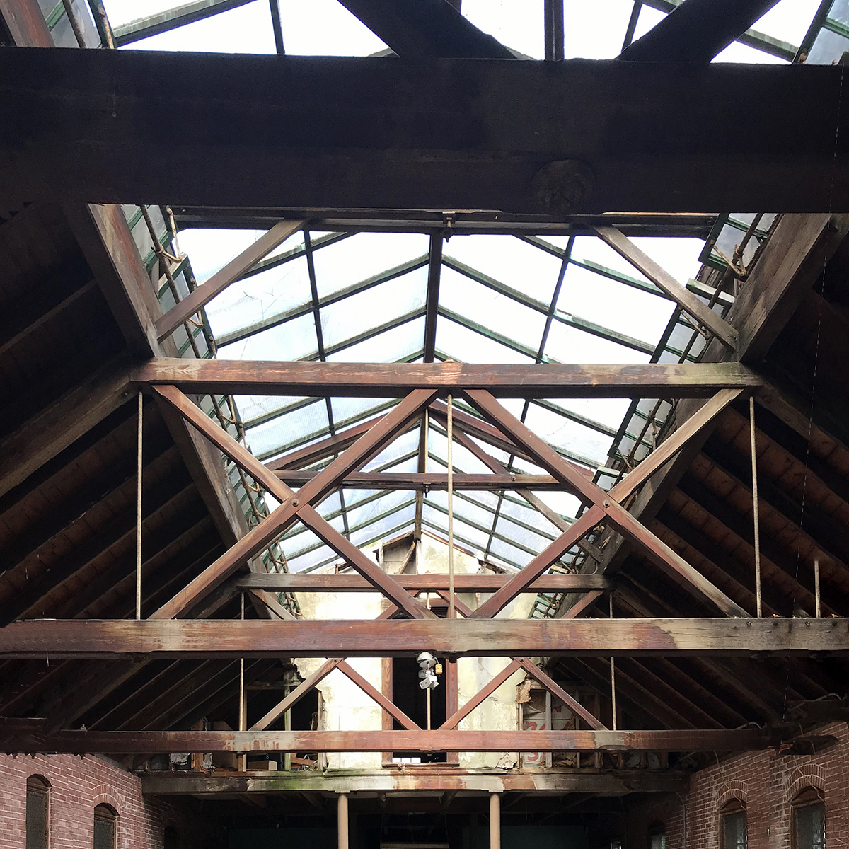 Interior of the carriage house and old skylight