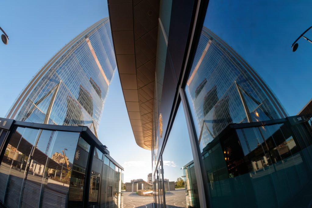 Citylife, modern park in Milan, Lombardy, Italy, with the Three Towers